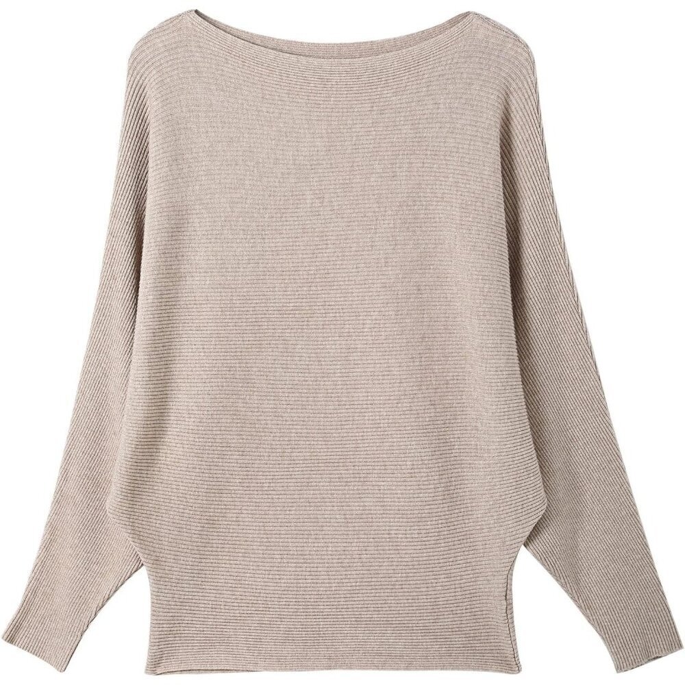 Women's Batwing Sleeve Knit Sweater Solid Boat Neck Pullover for Fall